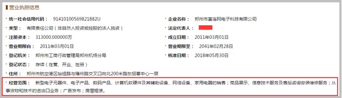 富連網電子科技公司經營范圍截圖
