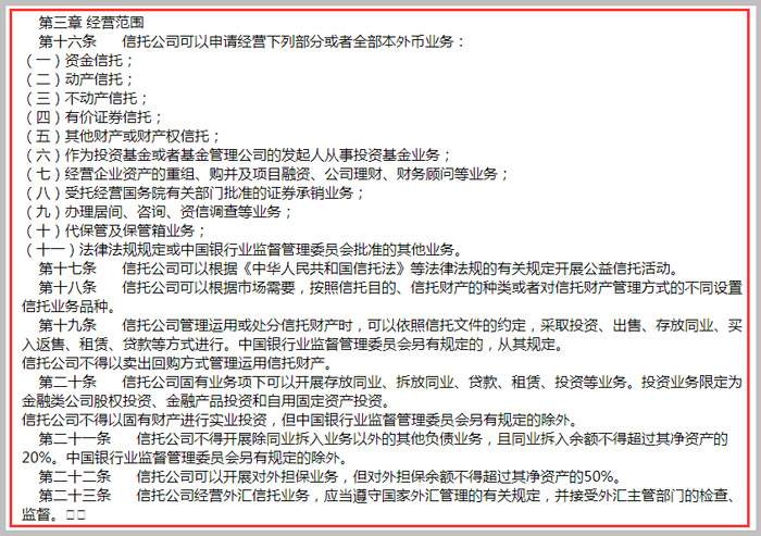 信托公司經(jīng)營(yíng)范圍示意圖