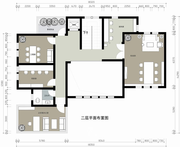 家庭辦公室二層平面圖